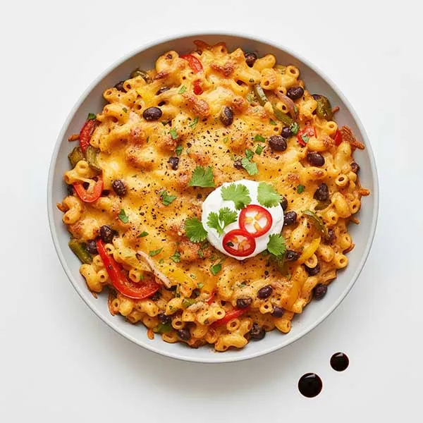 Fajita Bean & Mac and cheese casserole